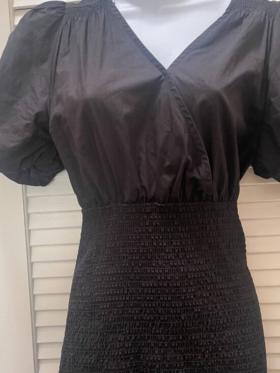Aqua Black Smocked Waist Puff Sleeve Mini Dress Size S - Picture 2 of 7
